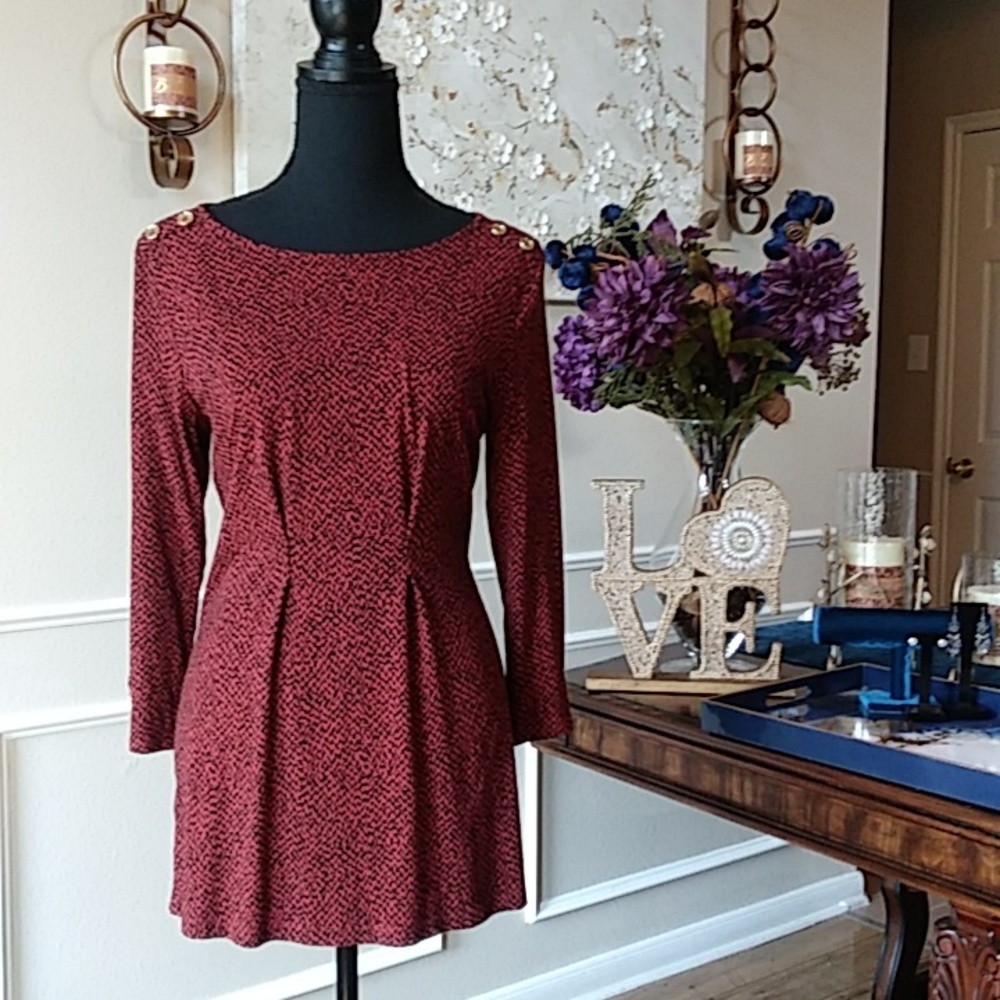 NWOT Liz Claiborne Dark Orange With Black Prints 3/4 Sleeves Tunic Top. Size S - Picture 5 of 17